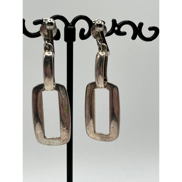 2 Silver-Tone Rectangle Door Knockers Hoop in 1 Clip-On Earrings! - Picture 3 of 6